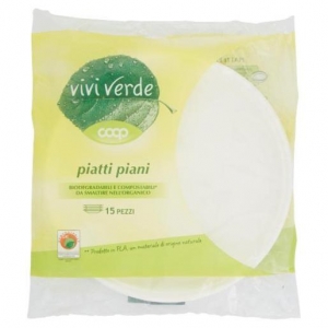 VIVI VERDE piatti piani Biodegradabili e Compostabili 15 pz